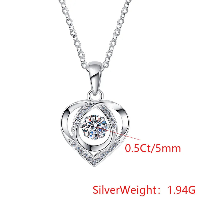 Collar de Plata Esterlina 925, diseño corazón único moissanita de 0.5 CT, certificado GRA