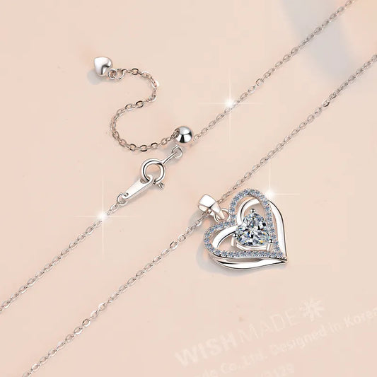 Collar de Plata Esterlina 925, diseño de corazon de 2 quilate moissaniita, certificado GRA