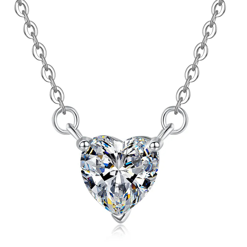 Collar de Plata Esterlina 925, diseño corazón único moissanita de 1 CT, certificado GRA