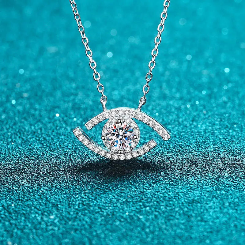 Collar de Plata Esterlina 925, diseño diamante ojo turco moissanita 0.5 quilate, con certificado GRA