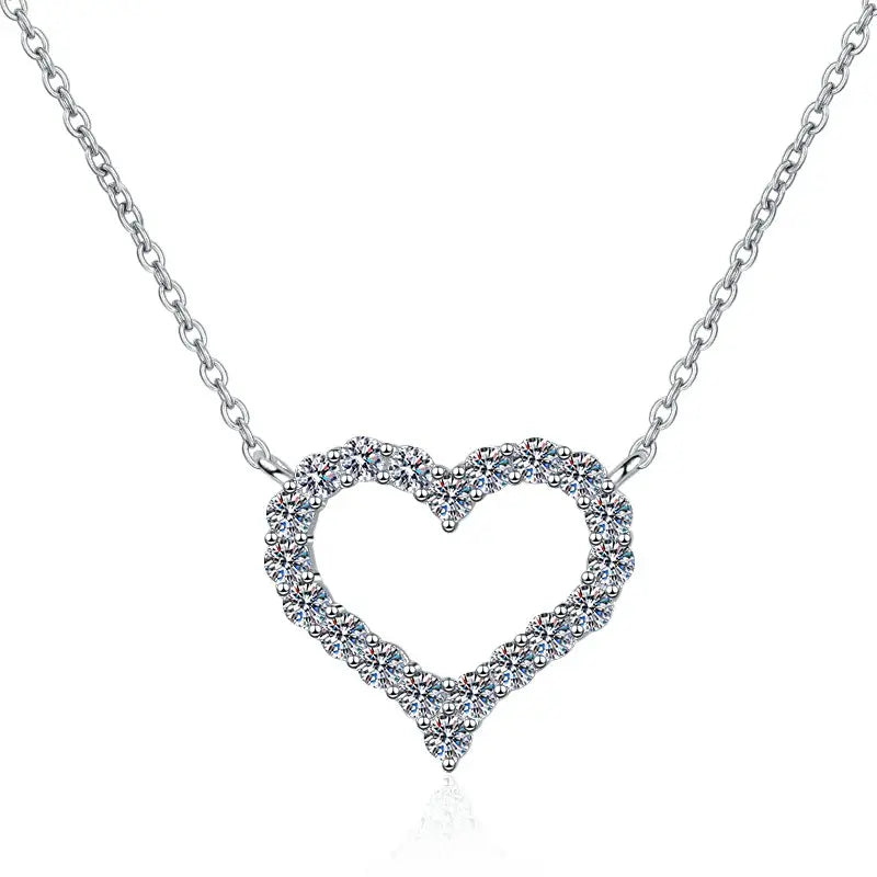 Collar de Plata Esterlina 925, diseño corazón micro moissanita total 1.7 quilate, certificado GRA