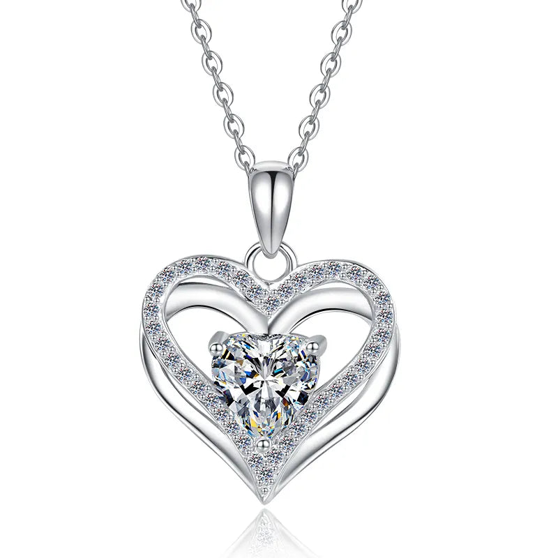Collar de Plata Esterlina 925, diseño de corazon de 2 quilate moissaniita, certificado GRA