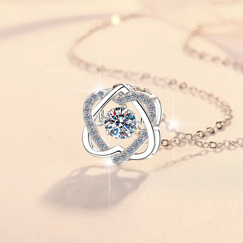 Collar de Plata Esterlina 925, diseño 2 corazón invertidos moissanita de 0.5 CT, certificado GRA