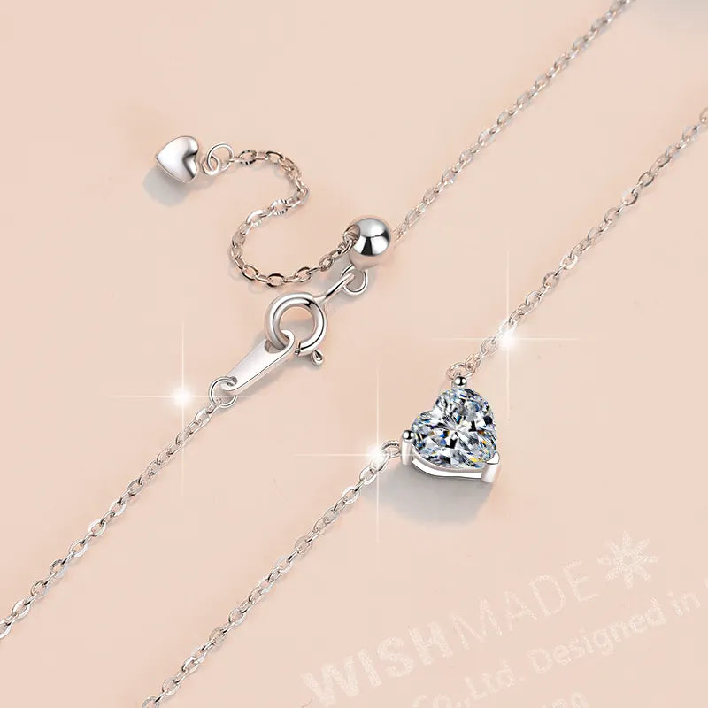 Collar de Plata Esterlina 925, diseño corazón único moissanita de 1 CT, certificado GRA