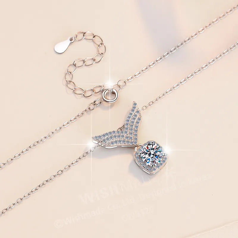 Collar de Plata Esterlina 925, diseño diamante con alas moissanita, con certificado GRA