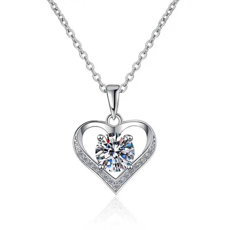 Collar de Plata Esterlina 925, diseño corazón único moissanita de 1 CT, certificado GRA