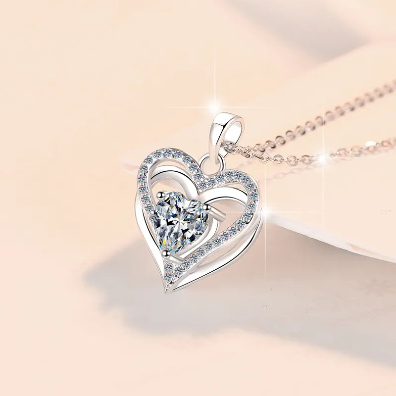 Collar de Plata Esterlina 925, diseño de corazon de 2 quilate moissaniita, certificado GRA