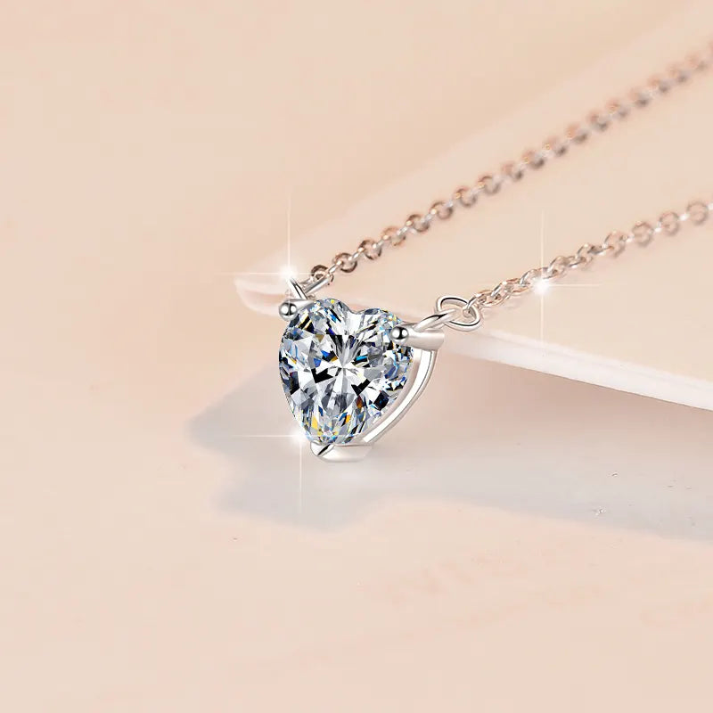 Collar de Plata Esterlina 925, diseño corazón único moissanita de 1 CT, certificado GRA