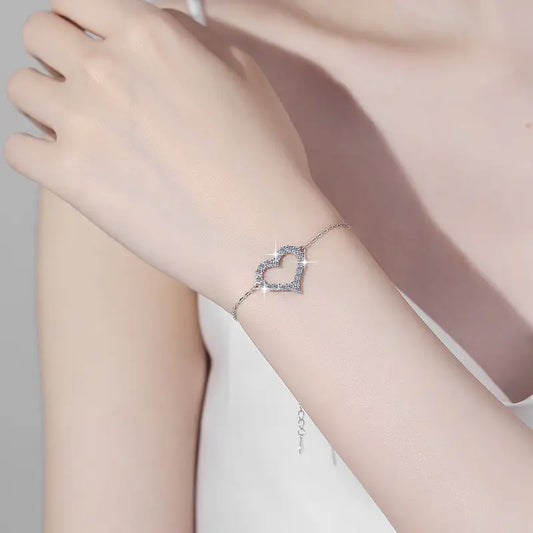 Pulseras de Plata Esterlina 925, diseño corazon full moissanita, certificado GRA