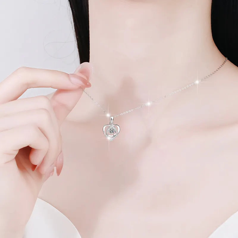 Collar de Plata Esterlina 925, diseño corazón único moissanita de 0.5 CT, certificado GRA