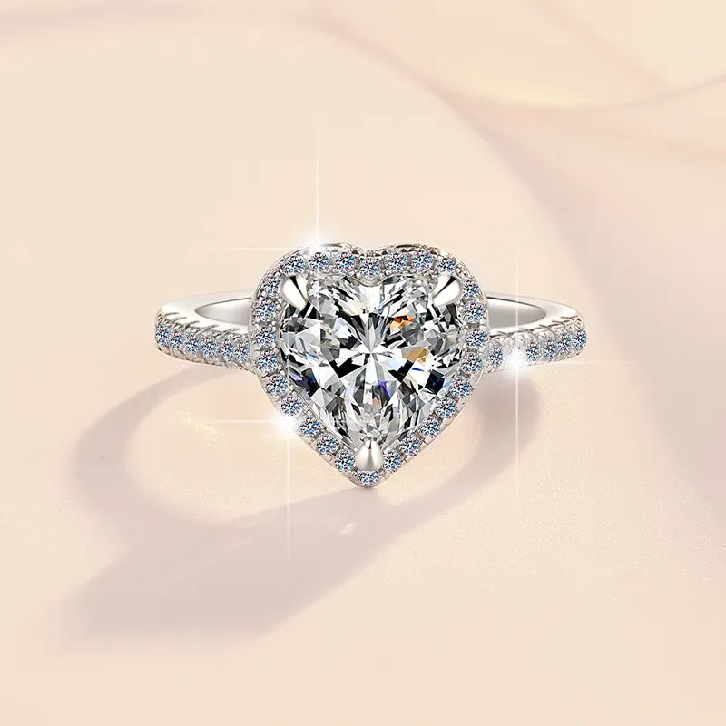 Anillo de Plata 925, Rodio, Moissanita, Corazón, 1 ct, Certificado GRA