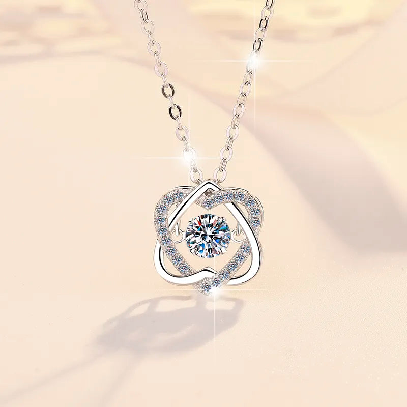 Collar de Plata Esterlina 925, diseño 2 corazón invertidos moissanita de 0.5 CT, certificado GRA