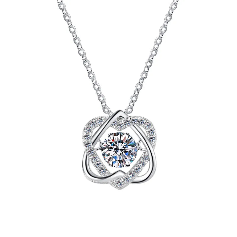 Collar de Plata Esterlina 925, diseño 2 corazón invertidos moissanita de 0.5 CT, certificado GRA