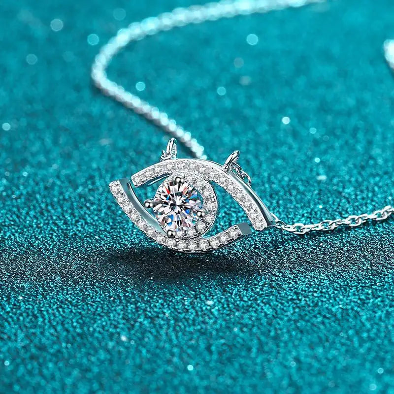 Collar de Plata Esterlina 925, diseño diamante ojo turco moissanita 0.5 quilate, con certificado GRA