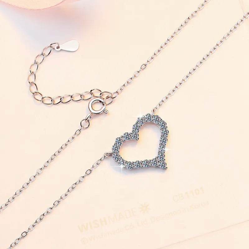 Collar de Plata Esterlina 925, diseño corazón micro moissanita total 1.7 quilate, certificado GRA