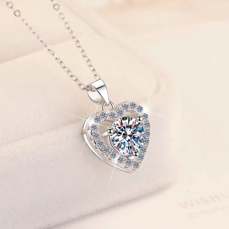 Collar de Plata 925, Corazón único moissanita de 1 ct, certificado GRA