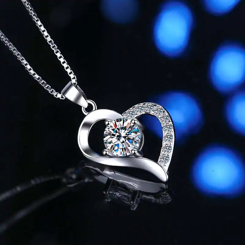 Collar de Plata Esterlina 925, diseño corazón inclinado moissanita de 1 CT, certificado GRA