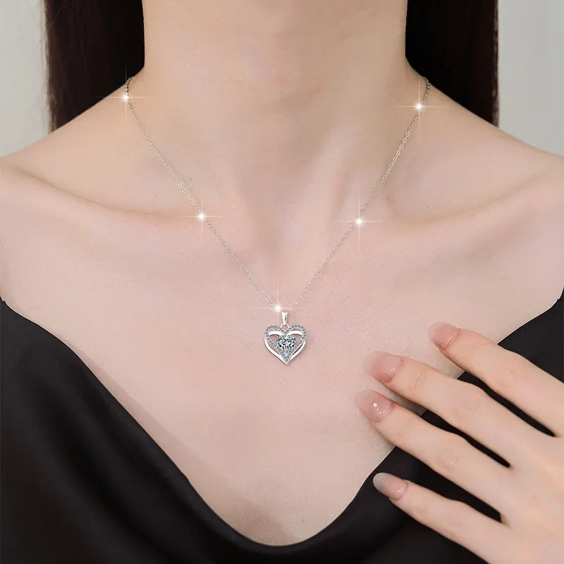 Collar de Plata Esterlina 925, diseño de corazon de 2 quilate moissaniita, certificado GRA
