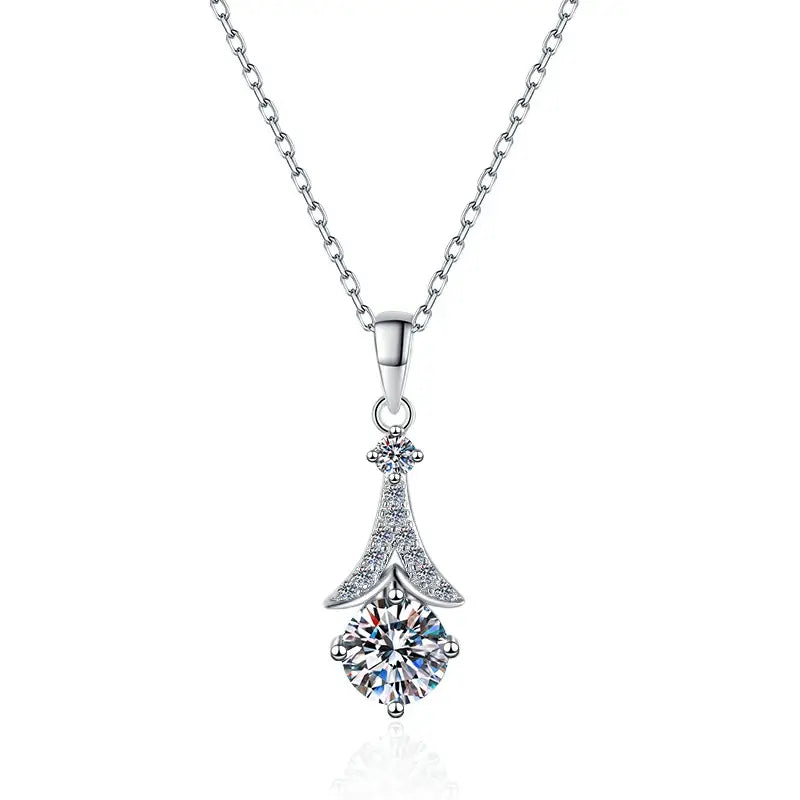 Collar de Plata Esterlina 925, diseño diamante de Abanico moissanita 1 quilate, con certificado GRA