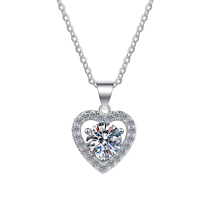 Collar de Plata 925, Corazón único moissanita de 1 ct, certificado GRA