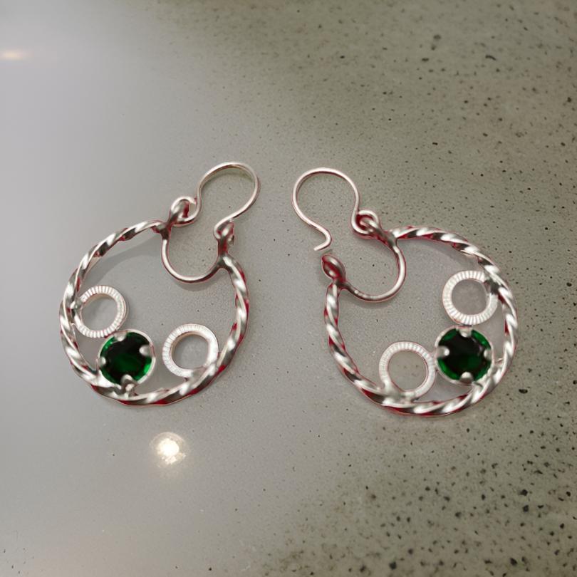 Aros Plata Italiana 925, con circonita verde