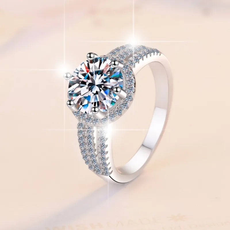 Anillo de plata esterlina 925 3 bandas, rodio, diamantes de moissanita de 2 Quilates con certificado GRA.