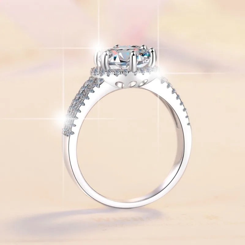 Anillo de plata esterlina 925 3 bandas, rodio, diamantes de moissanita de 2 Quilates con certificado GRA.