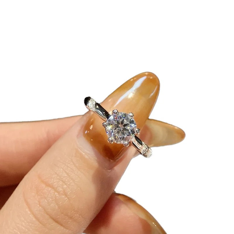 Anillo de plata esterlina 925 rodio, Solitario, Diamante de moissanita de 2 quilates, certificado GRA.