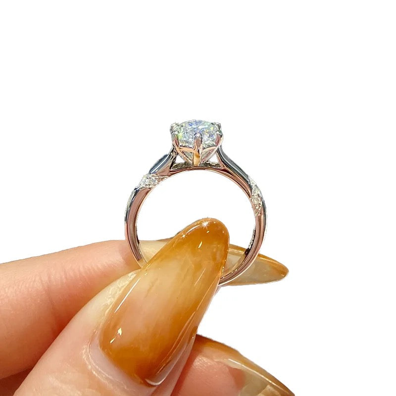Anillo de plata esterlina 925 rodio, Solitario, Diamante de moissanita de 2 quilates, certificado GRA.