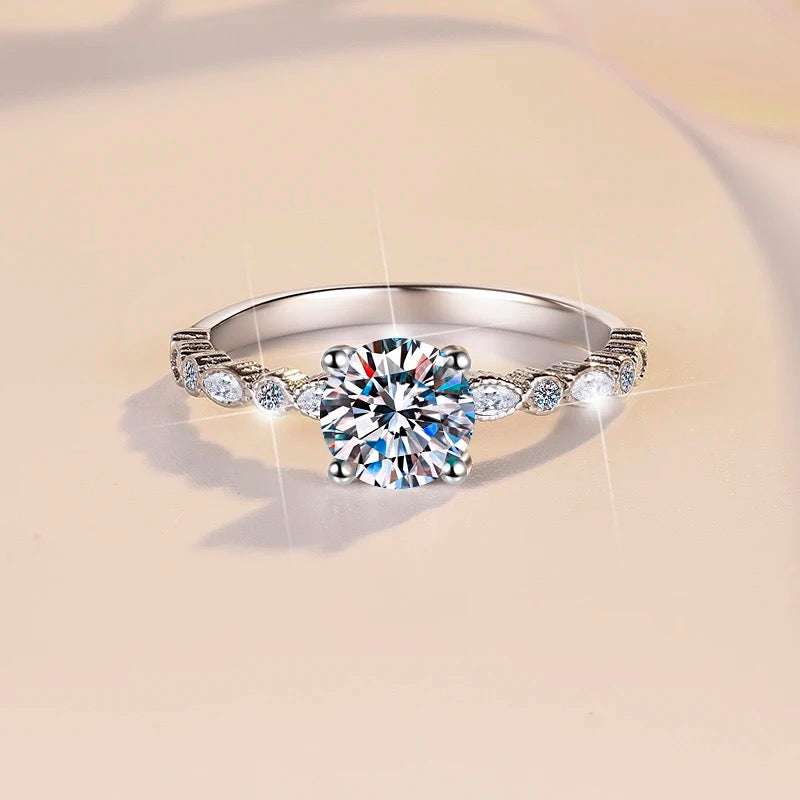 Anillo de plata esterlina 925, bañado en rodio, con diamante de moissanita , 1 quilates, VSS1, Color D, con certificado GRA.