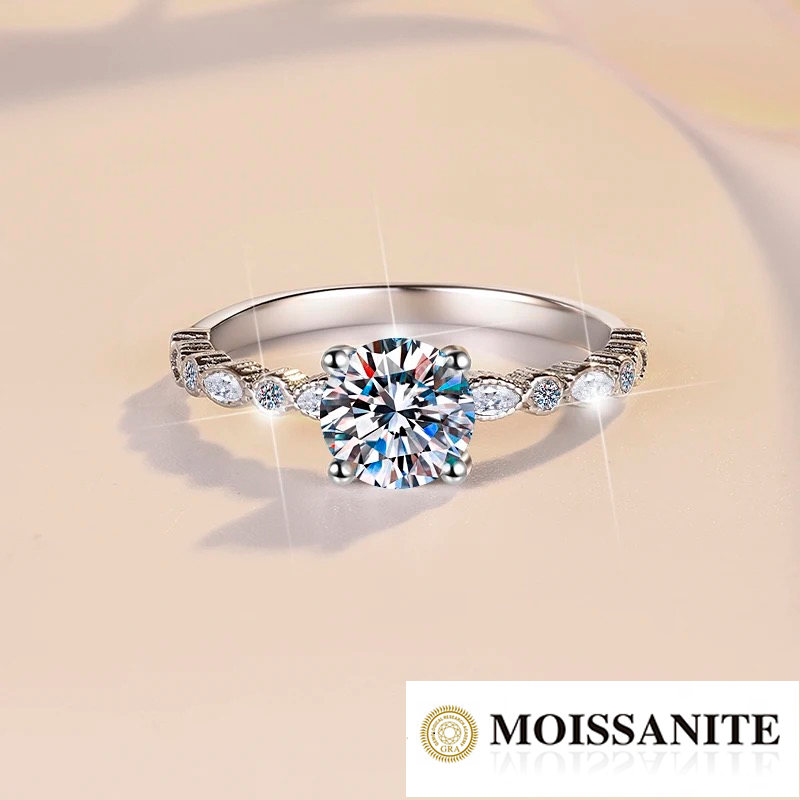 Anillo de plata esterlina 925, bañado en rodio, con diamante de moissanita , 1 quilates, VSS1, Color D, con certificado GRA.