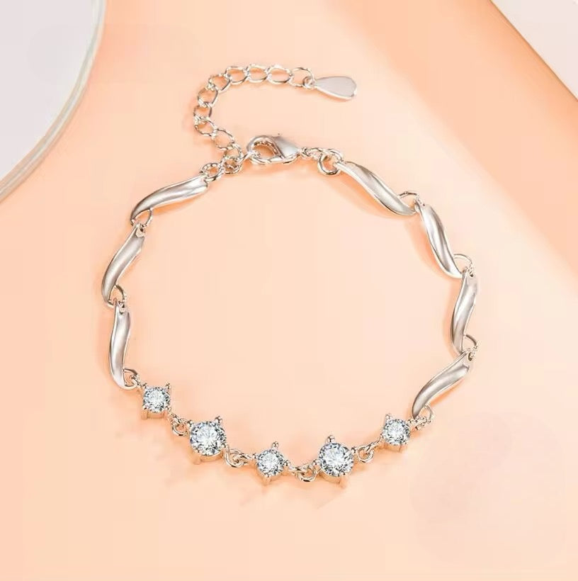 Pulsera de Plata Esterlina y Zircón con bisel de 3mm para mujer, Largo 14,5 cm mas 3 cm de extensión, Total 17,5 cm.