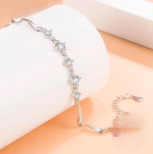 Pulsera de Plata Esterlina y Zircón con bisel de 3mm para mujer, Largo 14,5 cm mas 3 cm de extensión, Total 17,5 cm.