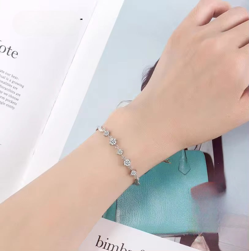 Pulsera de Plata Esterlina y Zircón con bisel de 3mm para mujer, Largo 14,5 cm mas 3 cm de extensión, Total 17,5 cm.