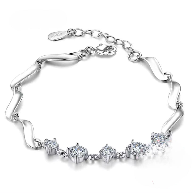 Pulsera de Plata Esterlina y Zircón con bisel de 3mm para mujer, Largo 14,5 cm mas 3 cm de extensión, Total 17,5 cm.