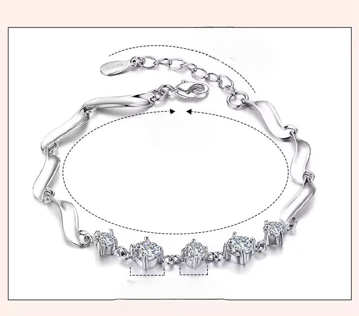 Pulsera de Plata Esterlina y Zircón con bisel de 3mm para mujer, Largo 14,5 cm mas 3 cm de extensión, Total 17,5 cm.