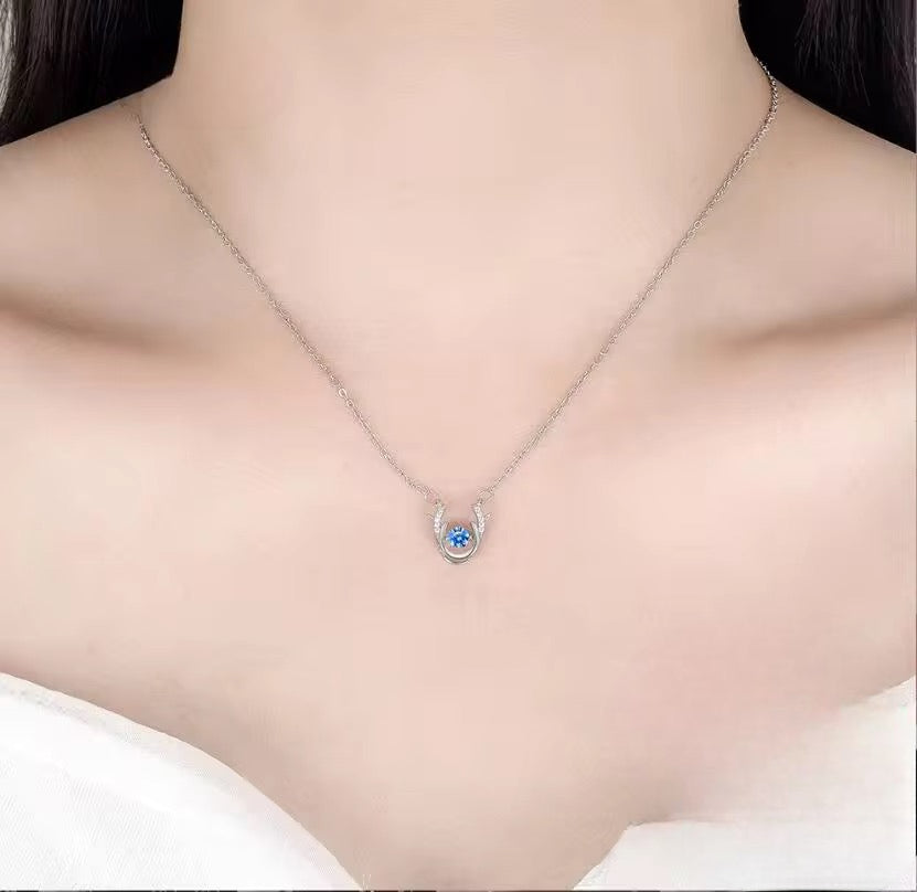 Collar de Plata Esterlina 925 y Zircón, diseño Animal ciervo, Blanco, Largo 45 cm.