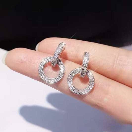 Aros de Plata Esterlina 925 y Zircón, Diseño circular, con topes de presión