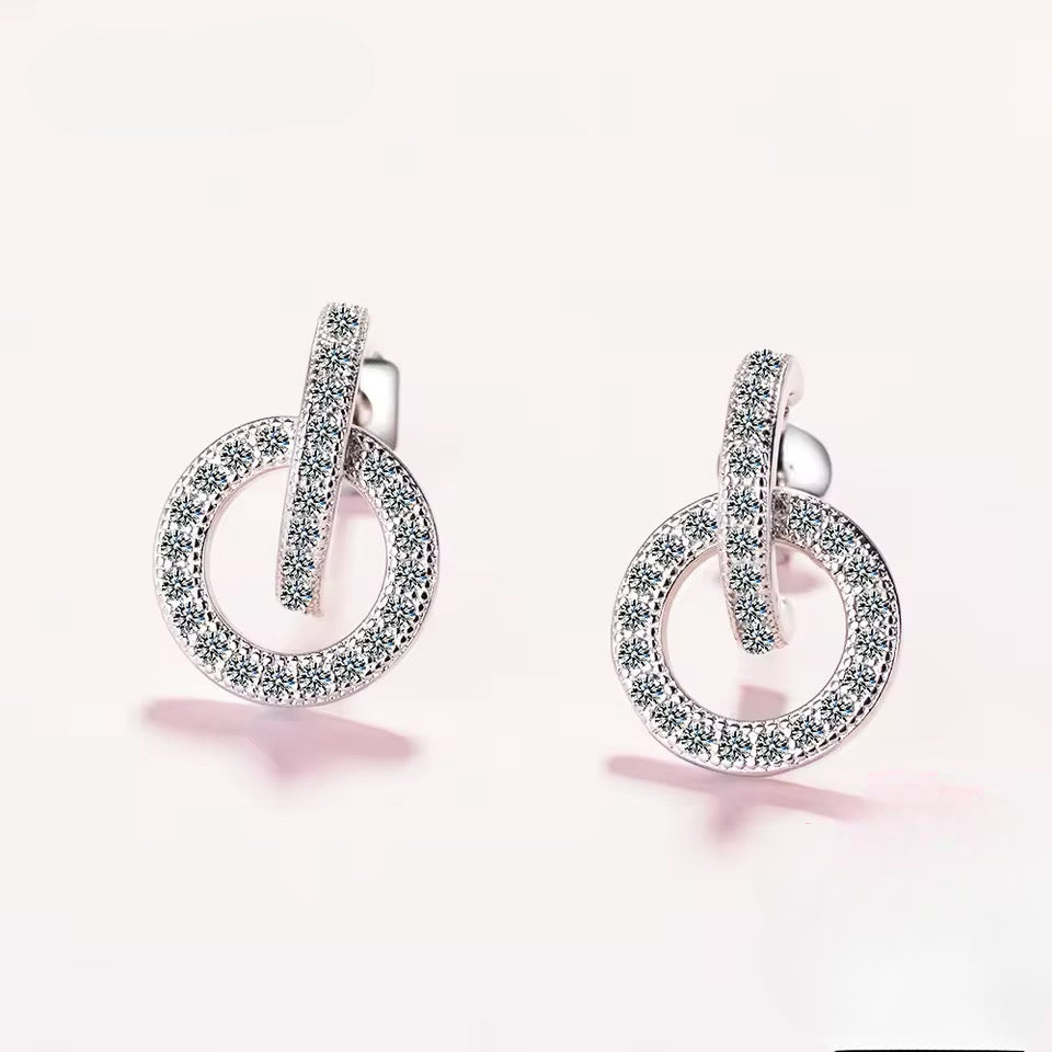 Aros de Plata Esterlina 925 y Zircón, Diseño circular, con topes de presión
