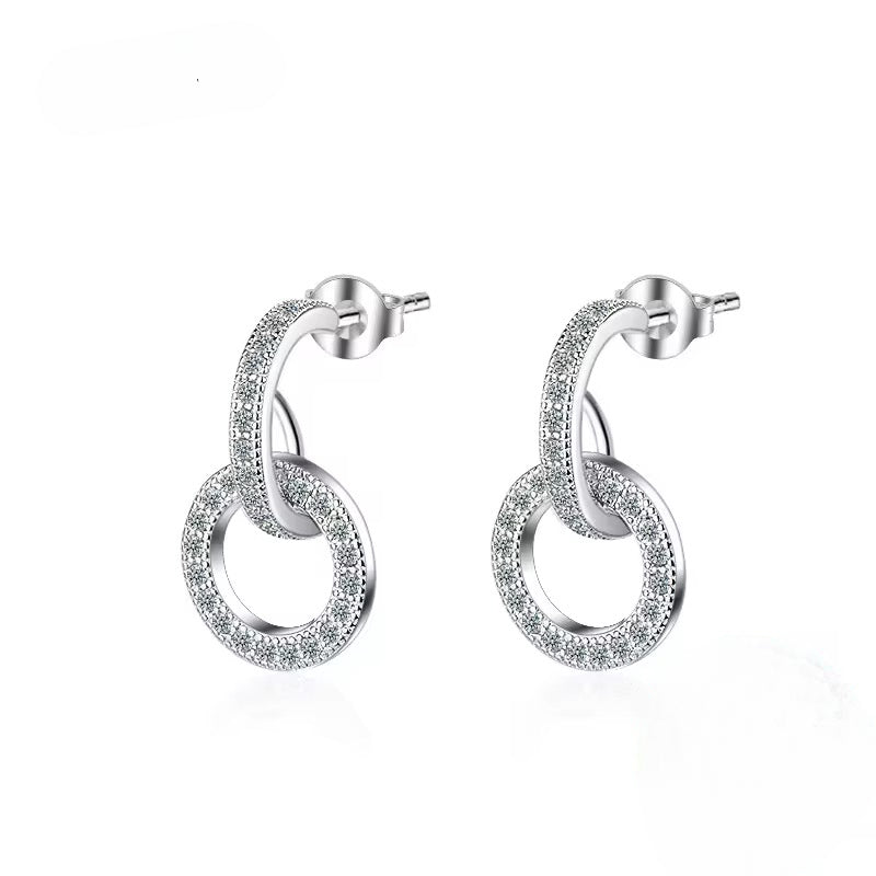 Aros de Plata Esterlina 925 y Zircón, Diseño circular, con topes de presión