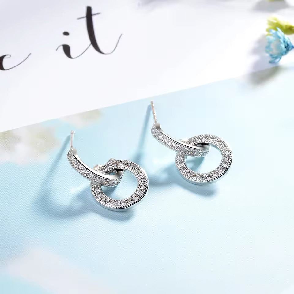 Aros de Plata Esterlina 925 y Zircón, Diseño circular, con topes de presión