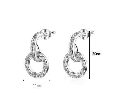 Aros de Plata Esterlina 925 y Zircón, Diseño circular, con topes de presión