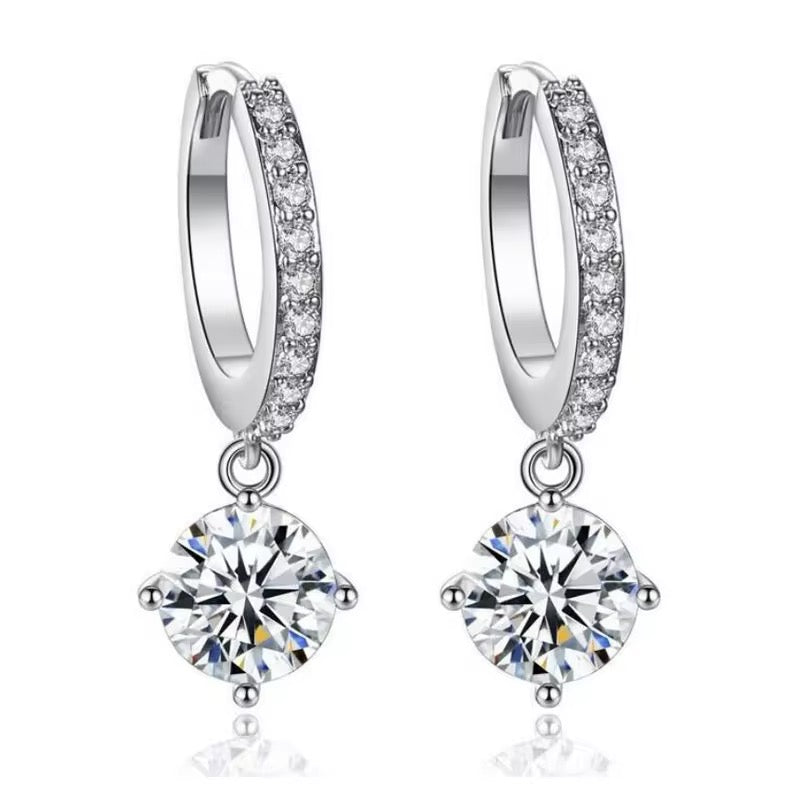 Aros de Plata Esterlina 925 y Zircon, corte redondo, con seguro