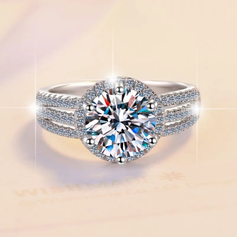 Anillo de plata esterlina 925 3 bandas, rodio, diamantes de moissanita de 2 Quilates con certificado GRA.
