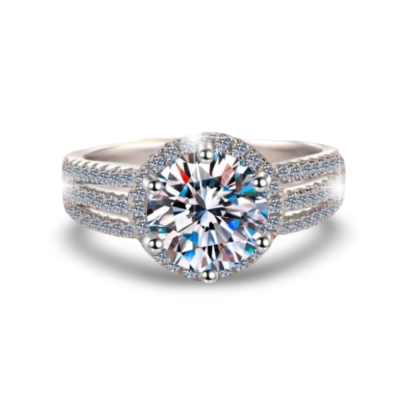 Anillo de plata esterlina 925 3 bandas, rodio, diamantes de moissanita de 2 Quilates con certificado GRA.