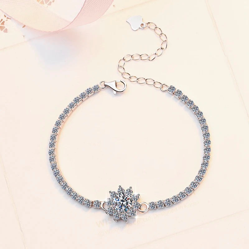 Pulsera Plata Esterlina 925 y Moissanita, autoajustable, Largo 20 cm, rodio, 1 quilate, Color D, VVS1, certificado GRA
