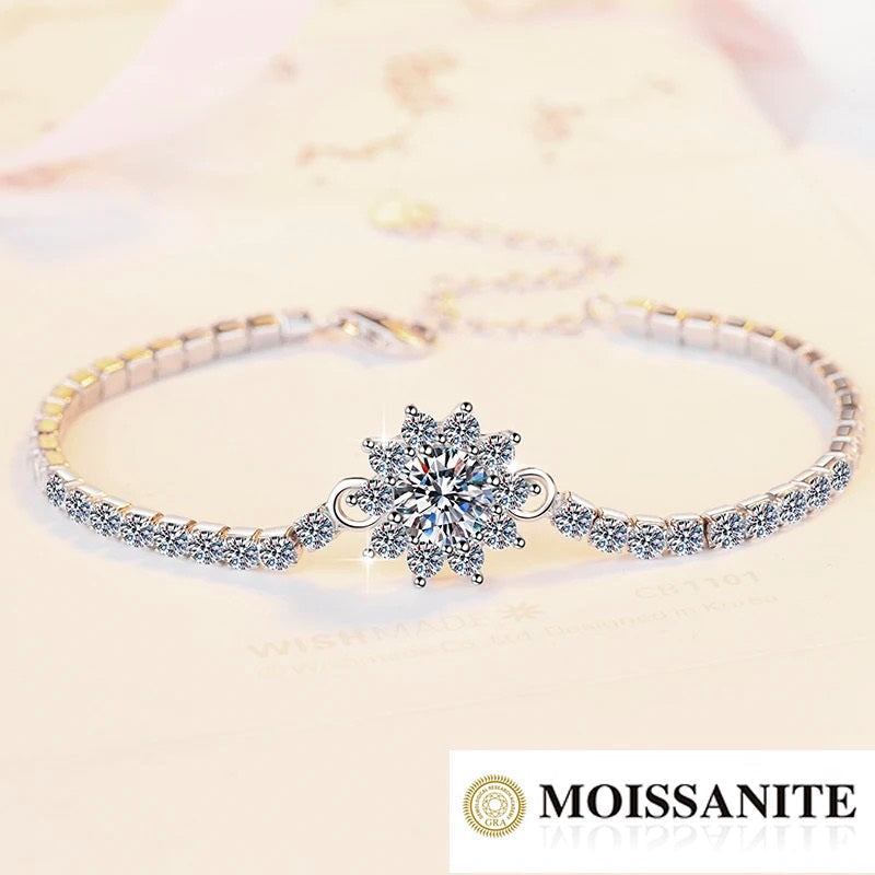 Pulsera Plata Esterlina 925 y Moissanita, autoajustable, Largo 20 cm, rodio, 1 quilate, Color D, VVS1, certificado GRA