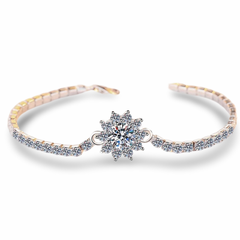Pulsera Plata Esterlina 925 y Moissanita, autoajustable, Largo 20 cm, rodio, 1 quilate, Color D, VVS1, certificado GRA
