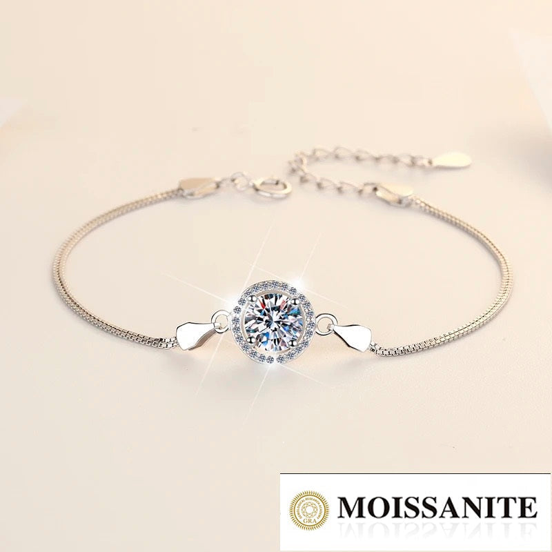 Pulsera Plata Esterlina 925 y Moissanita, autoajustable, Largo 20 cm, rodio, 1 quilate, Color D, VVS1, certificado GRA