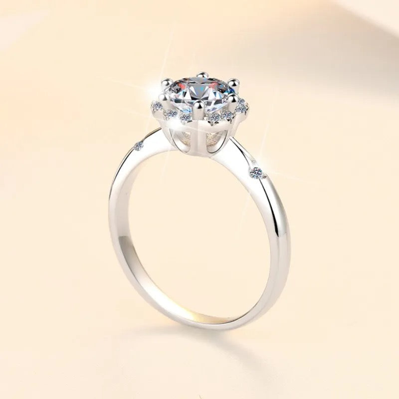 Anillo de plata esterlina 925 bañado en rodio, con diamantes de moissanita de 1 Quilates, VVS1, Color D , con certificado GRA.